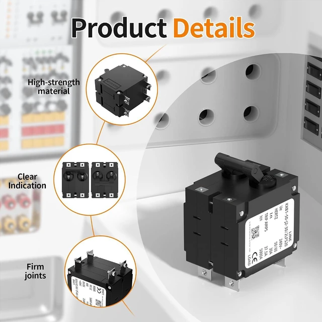 Alt view image 4 of 6 - Joinfworld Double Pole Toggle Circuit Breaker, 30 Amp 80V DC/240V AC for RV, Marine, Automation, Home Devices