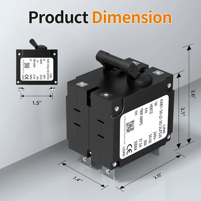 Alt view image 5 of 6 - Joinfworld Double Pole Toggle Circuit Breaker, 30 Amp 80V DC/240V AC for RV, Marine, Automation, Home Devices