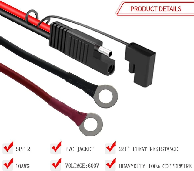 Alt view image 2 of 6 - SAE Battery Connector,ELFCULB 10AWG SAE to O Ring Terminal Harness 2-Pin Quick Disconnect SAE Battery Cable for Motorcycle Car,with 10A 15A 20A 25A 30A Protection Fuse(10FT)