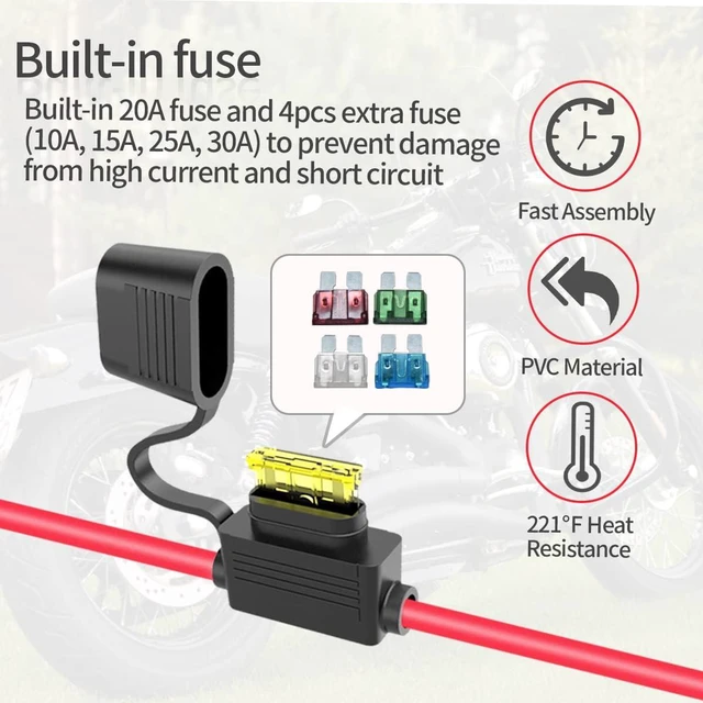 Alt view image 5 of 6 - SAE Battery Connector,ELFCULB 10AWG SAE to O Ring Terminal Harness 2-Pin Quick Disconnect SAE Battery Cable for Motorcycle Car,with 10A 15A 20A 25A 30A Protection Fuse(10FT)