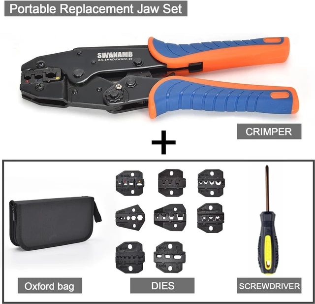 Alt view image 4 of 5 - Wire Crimping Tool Set Ratcheting Wire Crimper Tool with 9pcs Interchangeable Dies For End-sleeves Ferrule and Insulated and Non-insulated Connectors Terminal