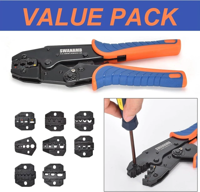 Alt view image 5 of 5 - Wire Crimping Tool Set Ratcheting Wire Crimper Tool with 9pcs Interchangeable Dies For End-sleeves Ferrule and Insulated and Non-insulated Connectors Terminal