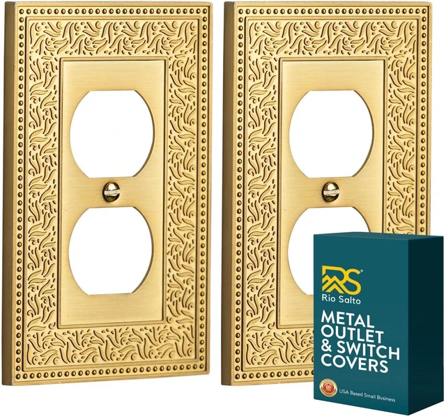 Main image of Rio Salto Botanical Pearl Wall Plate, Gold Metal Light Switch Cover, Decorative Outlet Covers Light Plate Switch Cover (Brushed Brass, 1 Duplex 2PK)