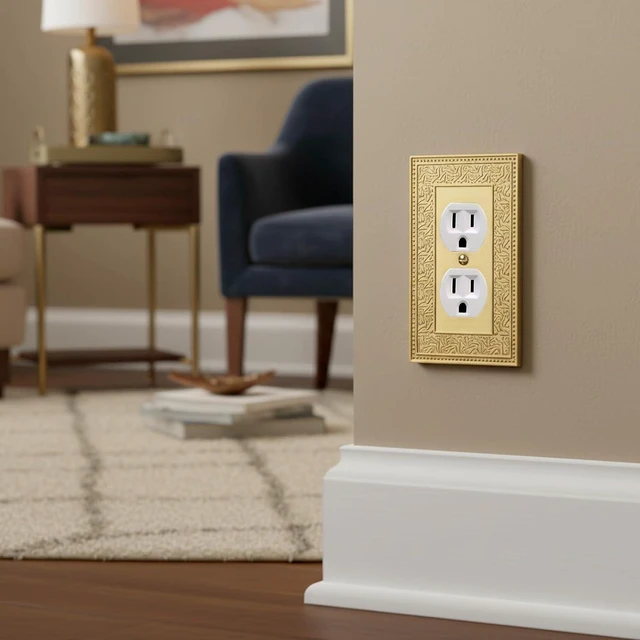 Alt view image 2 of 7 - Rio Salto Botanical Pearl Wall Plate, Gold Metal Light Switch Cover, Decorative Outlet Covers Light Plate Switch Cover (Brushed Brass, 1 Duplex 2PK)