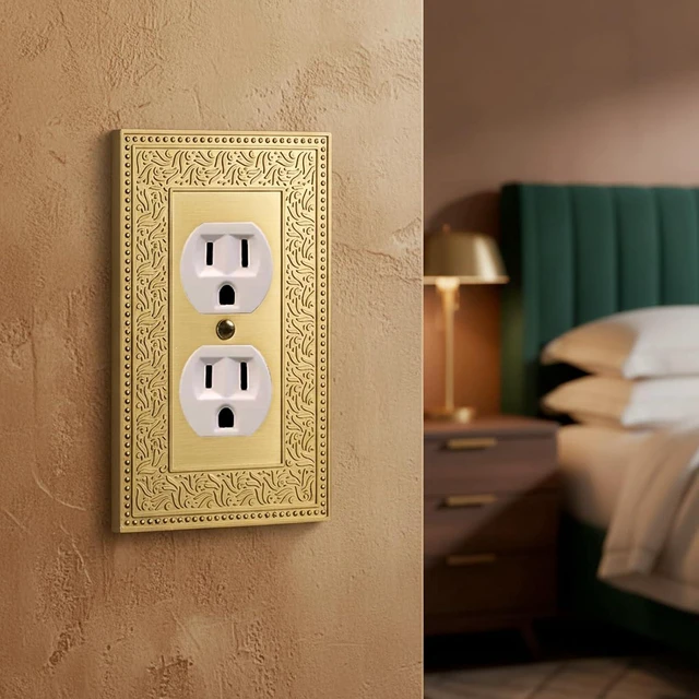 Alt view image 3 of 7 - Rio Salto Botanical Pearl Wall Plate, Gold Metal Light Switch Cover, Decorative Outlet Covers Light Plate Switch Cover (Brushed Brass, 1 Duplex 2PK)