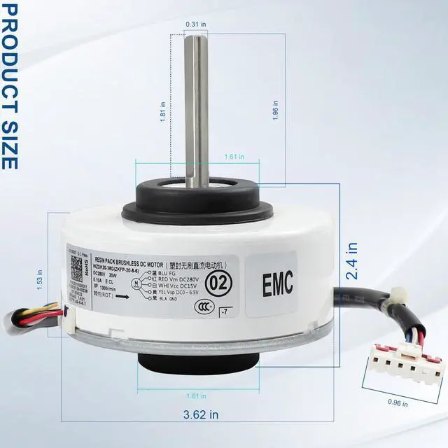 Alt view image 2 of 6 - WZDK20-38G (ZKFP-20-8-6) Air Conditioning Brushless DC Fan Motor