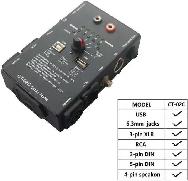 Alt view image 5 of 7 - CT-02C Multi-Function Line Tester XLR Signal Line Meter 6.3mm Jack Cable Tester 4-Pin Speakon Cable Tester