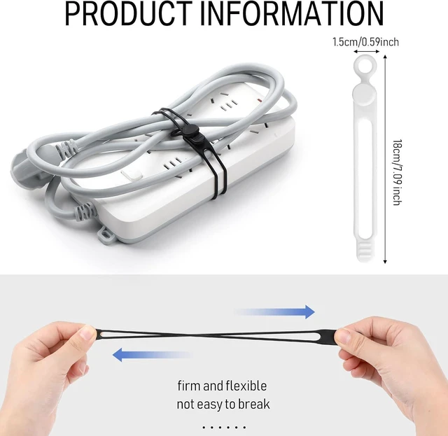 Alt view image 3 of 7 - Nuanchu 40 Pcs Silicone Cable Ties Reusable Holder Adjustable Straps Multipurpose Charging Cable Organizer for Fastening Charging Cords Wires(7.1 Inch,Black, White)