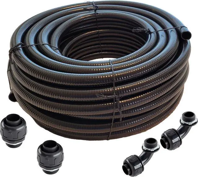 Main image of 1/2" x 25 ft Black UL Listed Non-Metallic Flexible Liquid Tight Electrical Conduit with Fittings
