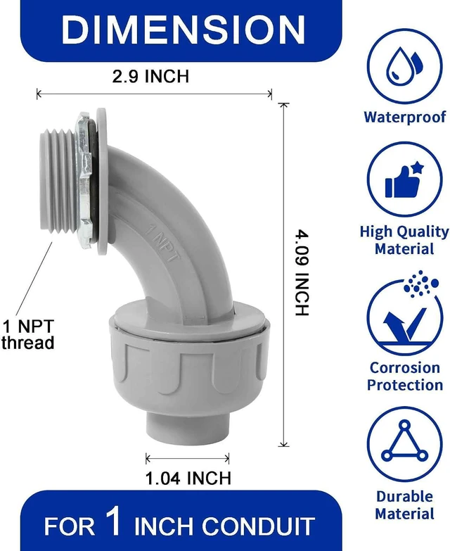 Alt view image 2 of 7 - (1" Conduit Elbow 10 Pack) Yariwiz 1 inch Plastic Liquid Tight Conduit 90 Degree Elbow