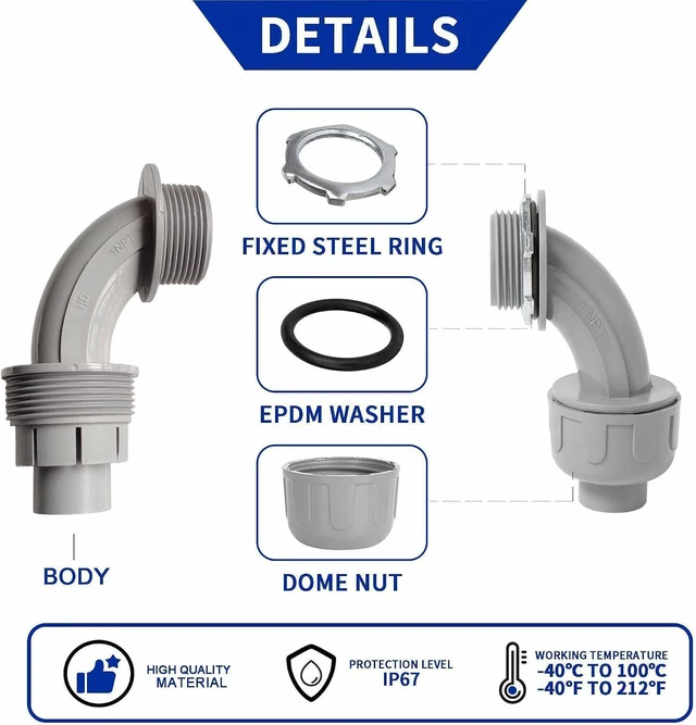 Alt view image 3 of 7 - (1" Conduit Elbow 10 Pack) Yariwiz 1 inch Plastic Liquid Tight Conduit 90 Degree Elbow
