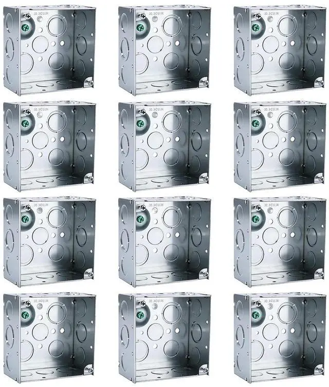 Main image of 12-Pack Deep Square Electrical Box, 4 x 4 x 2-1/8 Inch Galvanized Steel Junction Box 30.3 Cu. in. Capacity with Multiple Knockouts