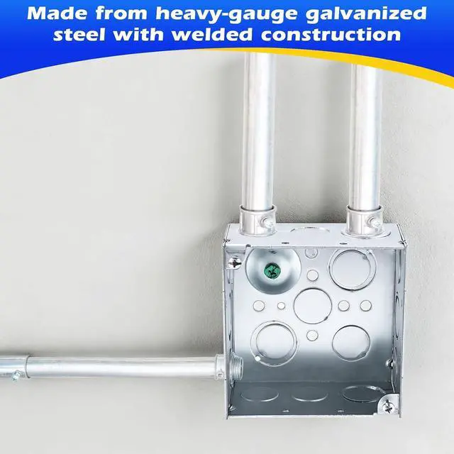 Alt view image 6 of 6 - 12-Pack Deep Square Electrical Box, 4 x 4 x 2-1/8 Inch Galvanized Steel Junction Box 30.3 Cu. in. Capacity with Multiple Knockouts