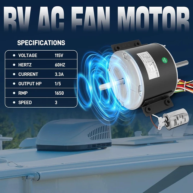Alt view image 2 of 7 - RV AC Fan Motor Compatible with Genteq F48AF70A61 and Broad-ocen Air Condenser 3315332.005, Condenser Fan Motor Compatible with Dometic Brisk Air II Penguin B57915 B59516 B59146 B59186 B59196 B59530