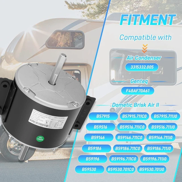 Alt view image 4 of 7 - RV AC Fan Motor Compatible with Genteq F48AF70A61 and Broad-ocen Air Condenser 3315332.005, Condenser Fan Motor Compatible with Dometic Brisk Air II Penguin B57915 B59516 B59146 B59186 B59196 B59530