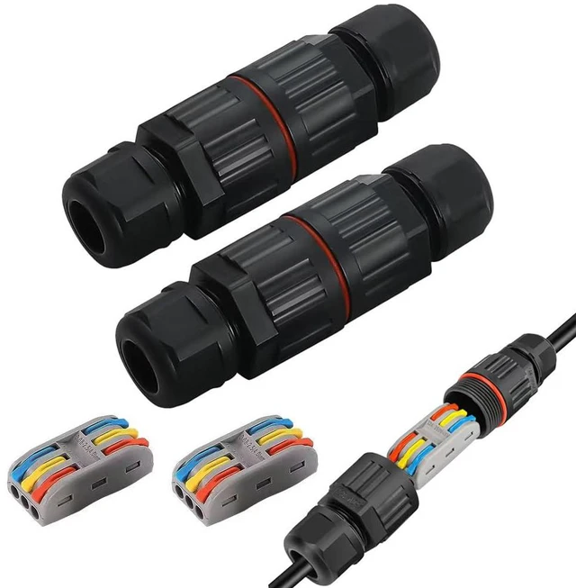 Main image of 2-Piece Waterproof Connector/Underground Waterproof Cable Connector for Outdoor, Wetland, etc. (Wire Connector 3 Pin) Black, Black, Wire connector 3 Pin