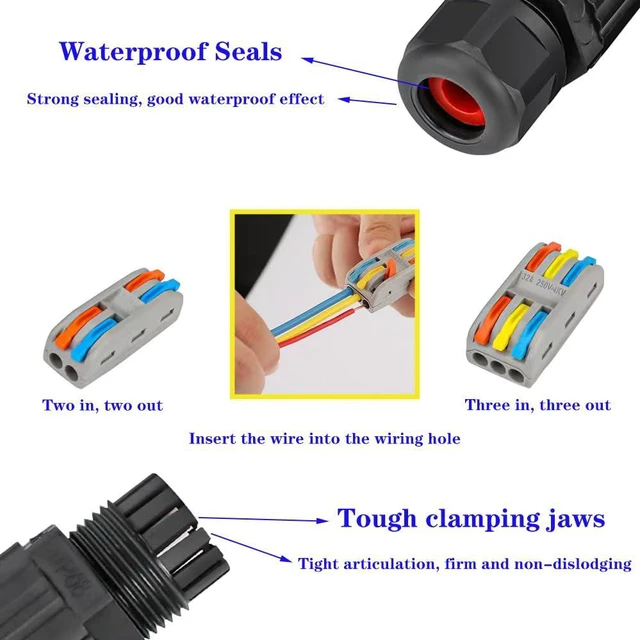 Alt view image 4 of 6 - 2-Piece Waterproof Connector/Underground Waterproof Cable Connector for Outdoor, Wetland, etc. (Wire Connector 3 Pin) Black, Black, Wire connector 3 Pin