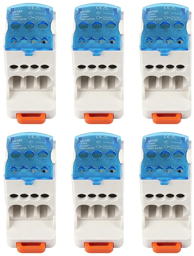 Main image of 6Pcs Terminal Distribution Box, UKK-80A Block Distribution Box Universal Din Rail Electric Wire Connector Temperature Resistant Insulation Performance Power Junction Box