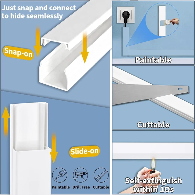 Alt view image 3 of 7 - 236in Cord Hider Kit, Cord Covers for Wires on Wall, Long, Large, Cord Hider for Wall Mount tv, Paintable Cable Raceway, tv Cable Hider Wall kit, Wire Covers for Cords,6X(L39.4in W0.95in H0.5in) White