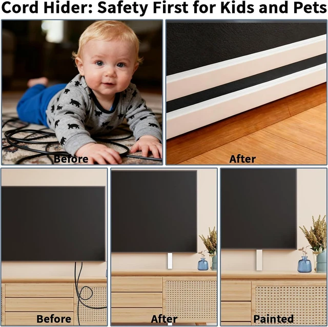 Alt view image 6 of 7 - 236in Cord Hider Kit, Cord Covers for Wires on Wall, Long, Large, Cord Hider for Wall Mount tv, Paintable Cable Raceway, tv Cable Hider Wall kit, Wire Covers for Cords,6X(L39.4in W0.95in H0.5in) White
