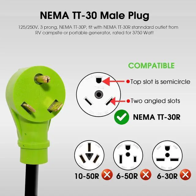 Alt view image 3 of 7 - 30 Amp 120V Y Splitter for RV Camping, and Welder, NEMA TT-30P to TT-30R/6-50R Splitter Cord, Adapter for 30Amp RV Charger and 50Amp Welder Adapter, 3/10 AWG, 2.5FT