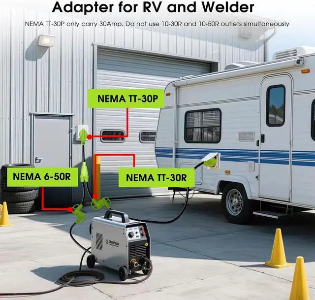 Alt view image 6 of 7 - 30 Amp 120V Y Splitter for RV Camping, and Welder, NEMA TT-30P to TT-30R/6-50R Splitter Cord, Adapter for 30Amp RV Charger and 50Amp Welder Adapter, 3/10 AWG, 2.5FT