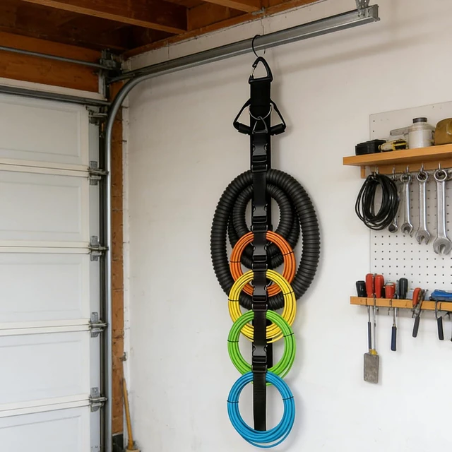 Alt view image 3 of 7 - 2 Pack Extension Cord Organizer Hanger - Heavy Duty Garage Storage Straps System with 5 Detachable Buckles - 440lb Capacity Wall Mount Holder for Cable, Hose, Rope, Shop & RV Organization (2)