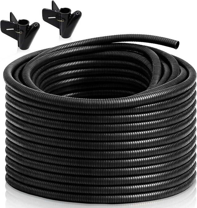 Main image of 120FT 3/8 inch Split Wire Loom Tubing Kit with 2 Clamps - Flexible Abrasion Resistant Conduit for Automotive, Mechanical Cable Protection