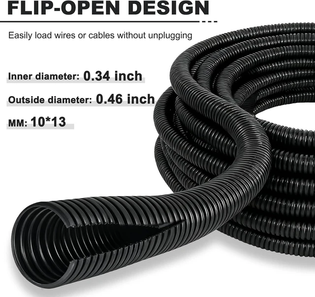 Alt view image 2 of 7 - 120FT 3/8 inch Split Wire Loom Tubing Kit with 2 Clamps - Flexible Abrasion Resistant Conduit for Automotive, Mechanical Cable Protection