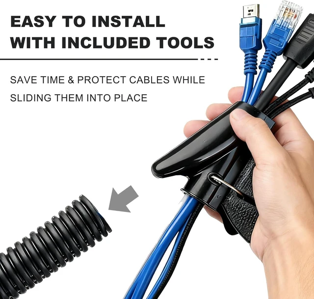 Alt view image 5 of 7 - 120FT 3/8 inch Split Wire Loom Tubing Kit with 2 Clamps - Flexible Abrasion Resistant Conduit for Automotive, Mechanical Cable Protection