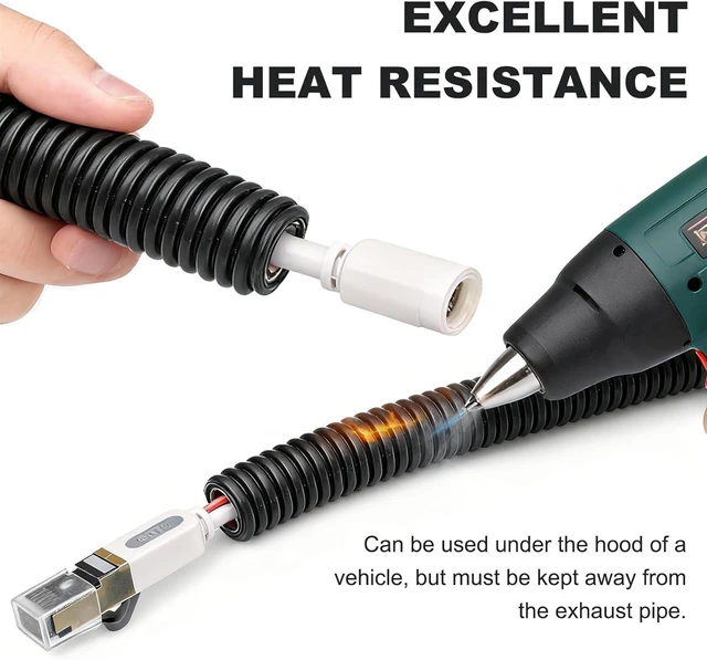Alt view image 4 of 7 - 120FT 3/8 inch Split Wire Loom Tubing Kit with 2 Clamps - Flexible Abrasion Resistant Conduit for Automotive, Mechanical Cable Protection