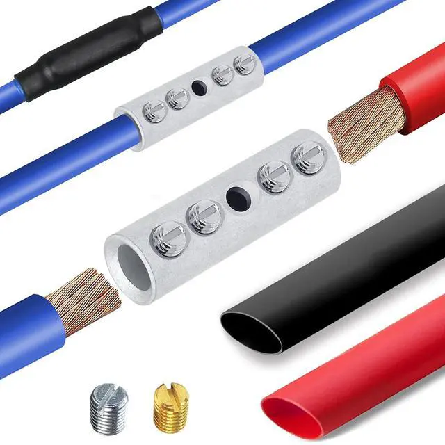 Main image of BAALA 3/0 Gauge Wire Butt Connectors KitTinned Brass, 4PCS Screw Type Quick Wire Connector Butt Terminal,Butt Splice Connectors with 4pcs 3:1 Heat Shrink Tubes