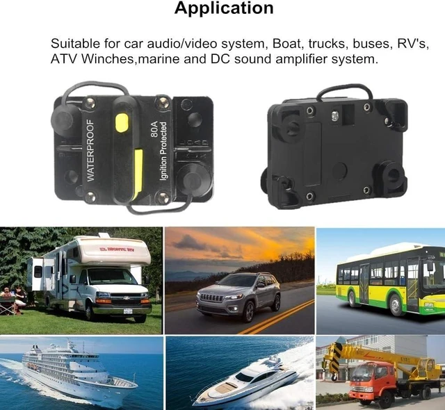 Alt view image 7 of 7 - 80 Amp Circuit Breaker 12V- 48V DC Manual Reset Fuse for Trolling Motor Rv Marine Boat Vehicles System Protection Waterproof (80A)