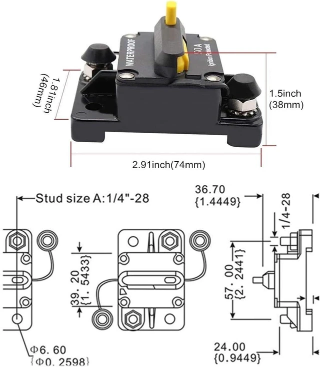 Alt view image 4 of 7 - 80 Amp Circuit Breaker 12V- 48V DC Manual Reset Fuse for Trolling Motor Rv Marine Boat Vehicles System Protection Waterproof (80A)