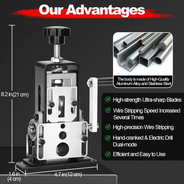 Alt view image 3 of 7 - Trivd Frol Manual Wire Stripping Machine, Gauge Wire 0.06"-1", Scrapping Copper Wire Peeler Machine, Drill Powered/Hand Crank Dual-drive Wire Stripper Tool for Scrap Copper Recycling & DIY etc.