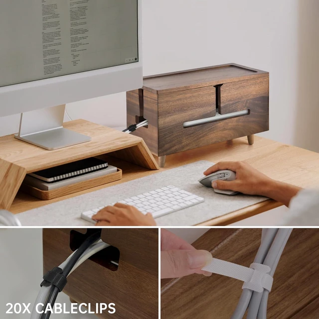 Alt view image 5 of 7 - Large Cable Management Box - Organizer for Electrical Cords and Power Strips - Conceal Desk and Floor Cables - Storage Solution for Cord Hider and Organization (Brown Wood)