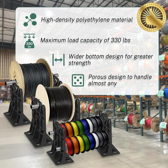 Alt view image 4 of 7 - Wire Spool Rack, Multi Purpose Wire Dispenser Cable management rack for organizing cables, 34" diameter 17" tall 15.87" wide 330 pound weight capacity (Black, 1 Pair)