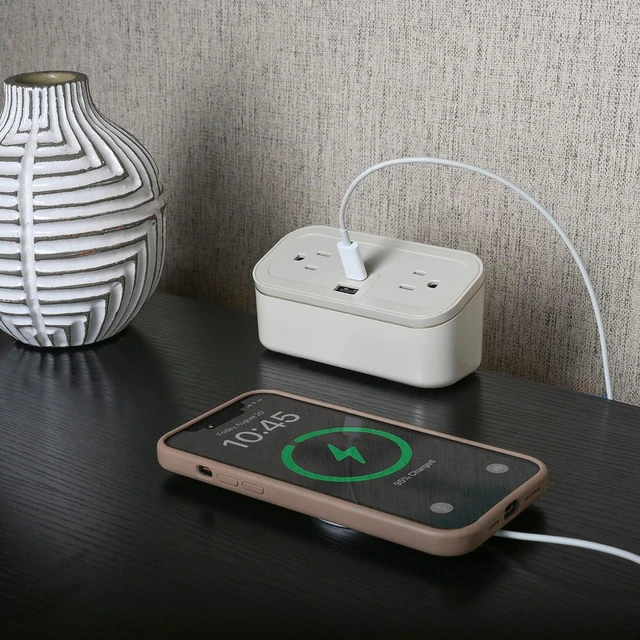 Alt view image 6 of 6 - CubieMini - Tabletop Power Strip Charging Station with Outlets and USB Ports (Latte)