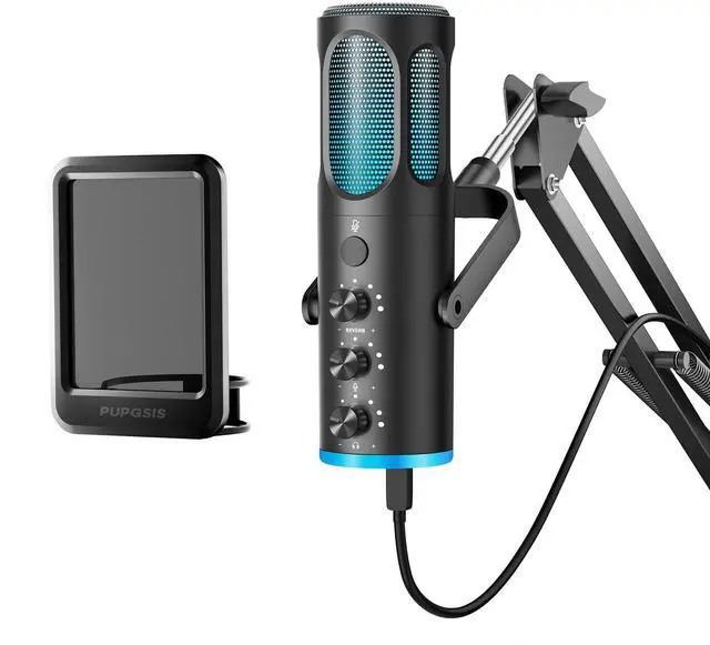 Main image of PUPGSIS Gaming Microphone for PC, USB Condenser Mic for PS4/5 and Mac, Noise Cancellation Computer Mic with Mute, Reverb, Adjustable Boom Arm, Pop Filter for Streaming/Podcasting/Recording/YouTube