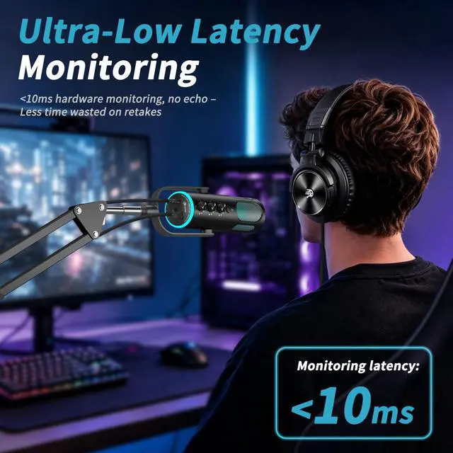Alt view image 4 of 7 - PUPGSIS Gaming Microphone for PC, USB Condenser Mic for PS4/5 and Mac, Noise Cancellation Computer Mic with Mute, Reverb, Adjustable Boom Arm, Pop Filter for Streaming/Podcasting/Recording/YouTube