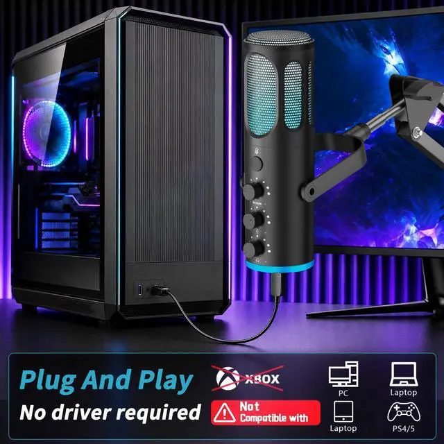 Alt view image 5 of 7 - PUPGSIS Gaming Microphone for PC, USB Condenser Mic for PS4/5 and Mac, Noise Cancellation Computer Mic with Mute, Reverb, Adjustable Boom Arm, Pop Filter for Streaming/Podcasting/Recording/YouTube