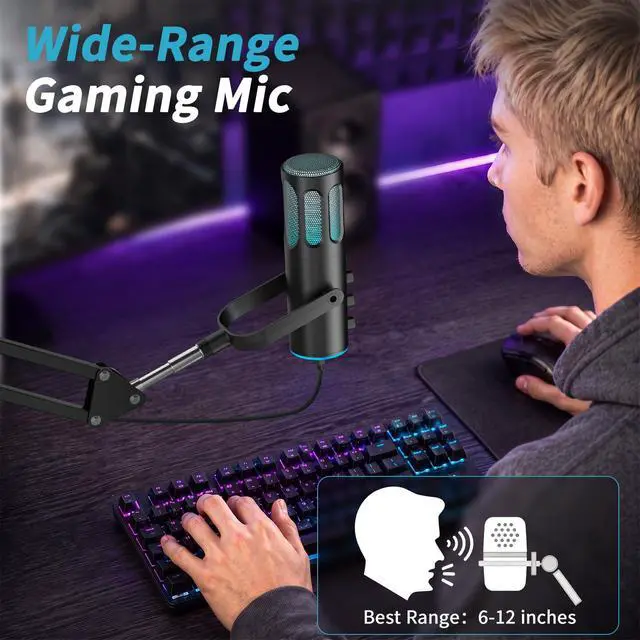 Alt view image 6 of 7 - PUPGSIS Gaming Microphone for PC, USB Condenser Mic for PS4/5 and Mac, Noise Cancellation Computer Mic with Mute, Reverb, Adjustable Boom Arm, Pop Filter for Streaming/Podcasting/Recording/YouTube
