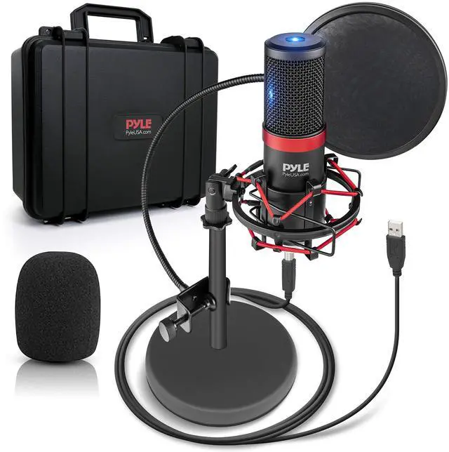 Main image of Pyle USB Microphone Podcast Recording Kit - Audio Cardioid Condenser Mic w/Shock Mount Stand & Pop Filter, for Gaming PS4, Streaming, Podcasting, Studio, YouTube, Works w/Windows PC Mac PDMIKT200