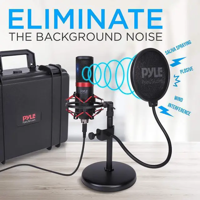 Alt view image 4 of 7 - Pyle USB Microphone Podcast Recording Kit - Audio Cardioid Condenser Mic w/Shock Mount Stand & Pop Filter, for Gaming PS4, Streaming, Podcasting, Studio, YouTube, Works w/Windows PC Mac PDMIKT200