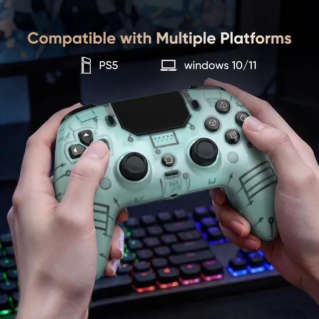 Alt view image 3 of 7 - BETMI LED Wireless Controller for PS5, Pro/Slim/Steam Deck/PC(Frosted Blue) | Hall Joysticks/Trigger, Macro Back Button, Turbo, Dual Vibration, 6-Axis, 3.5mm Jack, Built-in Mic, Gamepad with Speaker