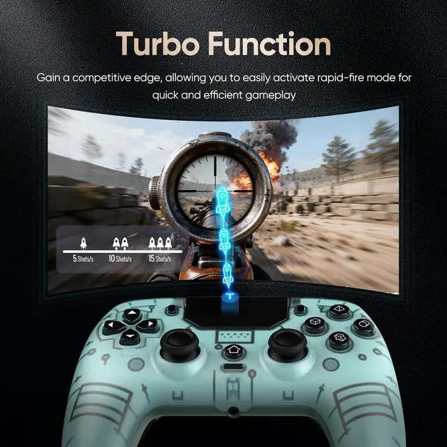 Alt view image 5 of 7 - BETMI LED Wireless Controller for PS5, Pro/Slim/Steam Deck/PC(Frosted Blue) | Hall Joysticks/Trigger, Macro Back Button, Turbo, Dual Vibration, 6-Axis, 3.5mm Jack, Built-in Mic, Gamepad with Speaker