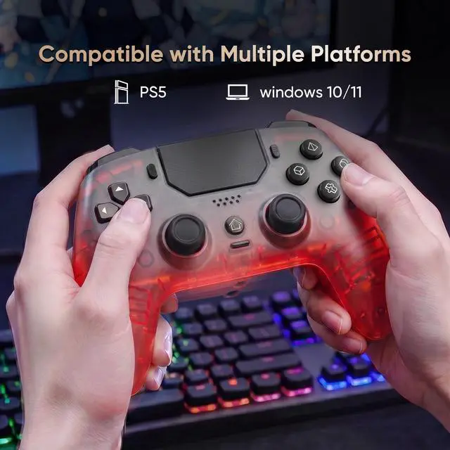 Alt view image 2 of 7 - BETMI LED Wireless Controller for PS5, Pro/Slim/PC(Frosted Red Black) | Hall Joysticks/Trigger, Macro Back Button, Turbo, Dual Vibration, 6-Axis, 3.5mm Jack, Built-in Mic/Speaker, for Steam Deck