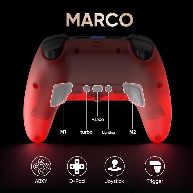 Alt view image 4 of 7 - BETMI LED Wireless Controller for PS5, Pro/Slim/PC(Frosted Red Black) | Hall Joysticks/Trigger, Macro Back Button, Turbo, Dual Vibration, 6-Axis, 3.5mm Jack, Built-in Mic/Speaker, for Steam Deck