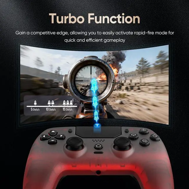 Alt view image 5 of 7 - BETMI LED Wireless Controller for PS5, Pro/Slim/PC(Frosted Red Black) | Hall Joysticks/Trigger, Macro Back Button, Turbo, Dual Vibration, 6-Axis, 3.5mm Jack, Built-in Mic/Speaker, for Steam Deck