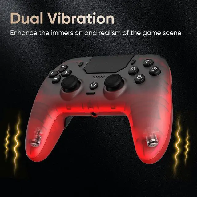 Alt view image 6 of 7 - BETMI LED Wireless Controller for PS5, Pro/Slim/PC(Frosted Red Black) | Hall Joysticks/Trigger, Macro Back Button, Turbo, Dual Vibration, 6-Axis, 3.5mm Jack, Built-in Mic/Speaker, for Steam Deck